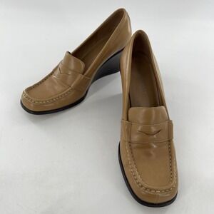 Vintage 90s Nine West‎ Wedge Womens Square Toe Pinched Loafers Nude Granny 9.5 M